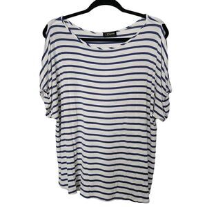 Collette Womens Open Shoulder Striped Round Neck Top Size XL